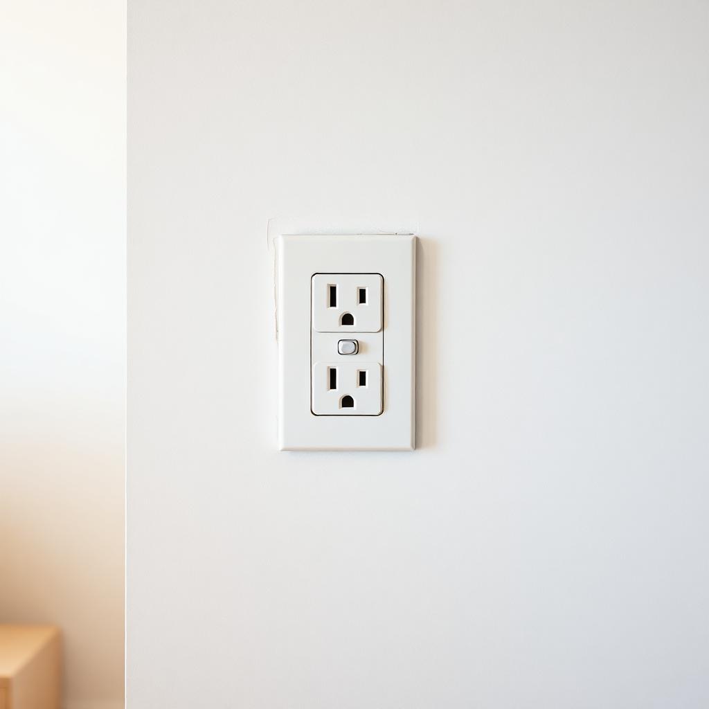 Clean electrical outlet on a pristine wall with no visible drywall patches or repair marks